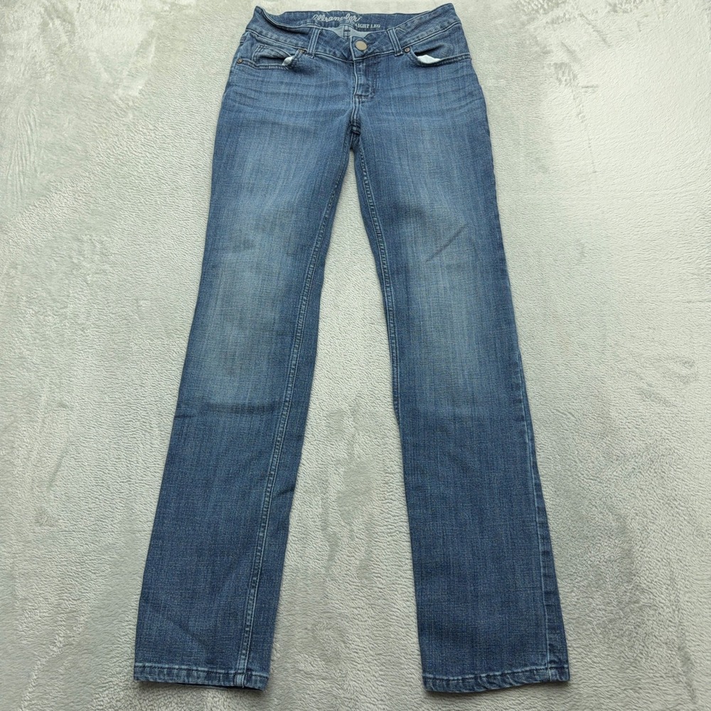 Wrangler Straight Leg Jeans Womens 3/4x34 Blue Denim Mid Rise Stretch Classic